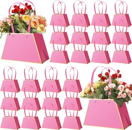 Vista 10 de Noveread 24 bolsas de regalo florales de barra floral a granel, bolsa de ramo de flores, bolsa de papel de regalo con asa, caja de centro de mesa