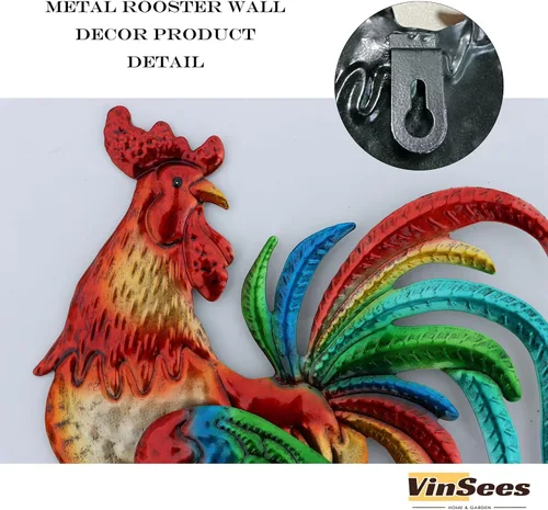 Vista 5 de VinSees Decoración de pared de gallo de metal, regalos de pollo para mujeres, mamá, abuela, esposa; escultura de pared de gallo 3D para cocina