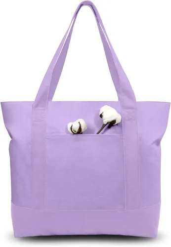 Vista 16 de TOPDesign Paquete de 1 bolsa de lona con bolsillo externo, bolsa de compras reutilizable para comestibles, cierre de cremallera superior, artículos