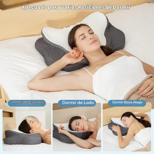 Vista 5 de Almohada cevical ergonómica para aliviar el dolor de cuello, almohada de espuma viscoelástica de contorno para dormir de lado, espalda y estómago