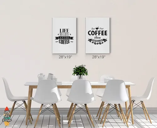 Vista 3 de HB Art Design Life Begins After Coffee and But First Coffee 2 Panel Canvas Print Set Wall Art Coffee Bar Decor Coffee Signs Kitchen Wall Decor