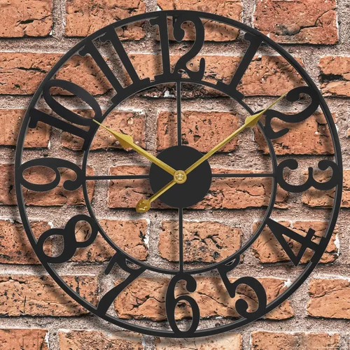 Vista 14 de Reloj de pared grande para exteriores, silencioso sin tictac, funciona con pilas, reloj de pared de metal moderno negro para patio, porche, área