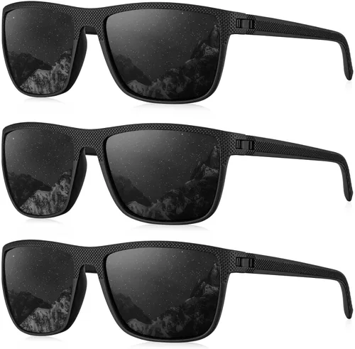 Vista 25 de KALIYADI Gafas de sol polarizadas para hombre, gafas de sol ligeras con protección UV para conducir, pescar y jugar golf (3 unidades) Negro