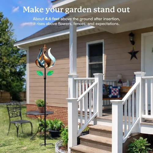 Vista 3 de Molinillos de viento para exteriores, tulipán metálico con estaca para patio y jardín, ideas de decoración al aire libre para amantes del jardín