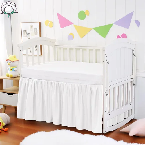 Vista 8 de Falda de Cuna con Volante de Polvo 100% Algodón - Natural, Suave, Transpirable para la Piel Delicada del Bebé, Falda de Cuna para Niños y Niñas, Se