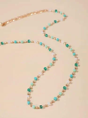 Vista 5 de FUTIMELY Gargantilla de cuentas verdes bohemias para mujeres y niñas, collar de gargantilla de cuentas redondas cuadradas de cuentas verdes frescas