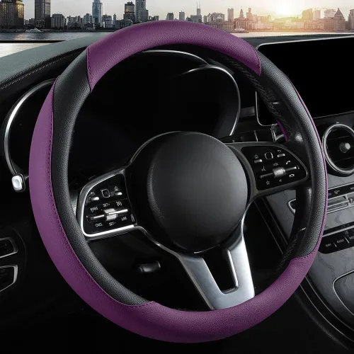 Vista 9 de Funda para volante de automóvil, funda para volante de piel de microfibra con ajuste universal de 14.5-15 pulgadas, antideslizante, cómoda