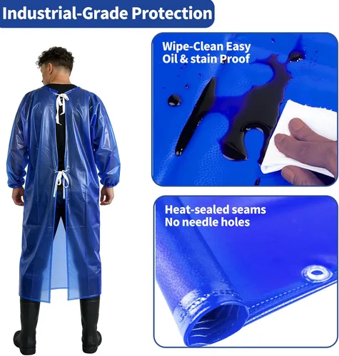 Vista 7 de SUJAN Traje Antisalpicaduras Delantal Impermeable Resistente a Químicos, Mono de PVC de Manga Larga Splash suit, chemical resistant smock, safety