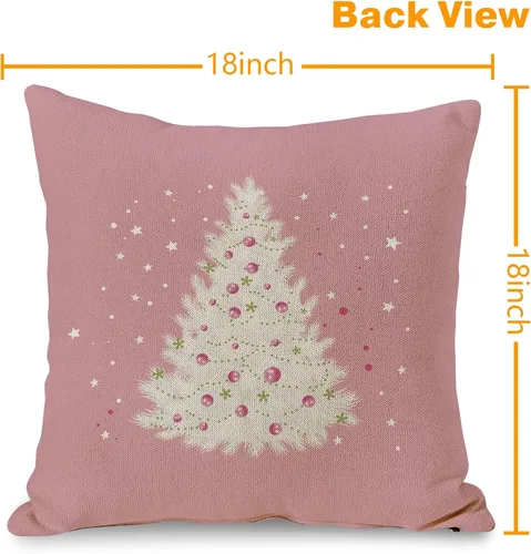 Vista 7 de GOOESING Fundas de almohada de Navidad de 18 x 18 pulgadas, color rosa con árbol de Navidad, funda de cojín para sofá, decoración del hogar