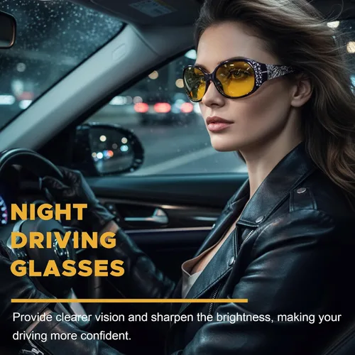 Vista 35 de LVIOE Gafas de conducción de visión nocturna envolventes antirreflejos con lente amarilla polarizada para mujer