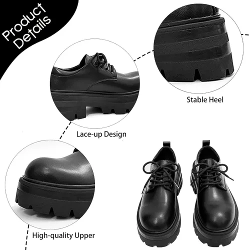 Vista 4 de Zapatos Oxford de plataforma de cuero para hombre, puntera grande, con cordones, antideslizantes, para realzar la altura, suela clásica, retro