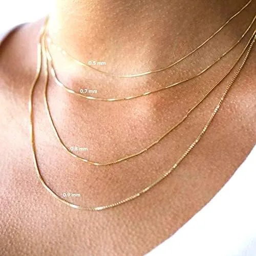 Vista 4 de Jewelry Affairs 14k Yellow Solid Gold Mirror Box Chain Necklace, 0.6mm