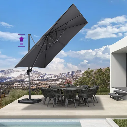 Vista 38 de PURPLE LEAF Sombrilla de patio de 8 pies para exteriores, sombrilla voladiza cuadrada de aluminio con rotación de 360 grados para jardín, terraza