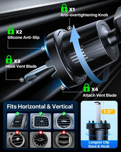 Vista 3 de YRU Soportes de teléfono para tu automóvil [gancho de metal militar actualizado 2026], soporte para teléfono celular para automóvil
