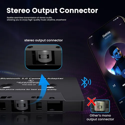 Vista 4 de Mersoco Receptor de casete inalámbrico Bluetooth de audio para automóvil, reproductor de cinta MP3 Bluetooth 5.0 adaptador auxiliar de cassette