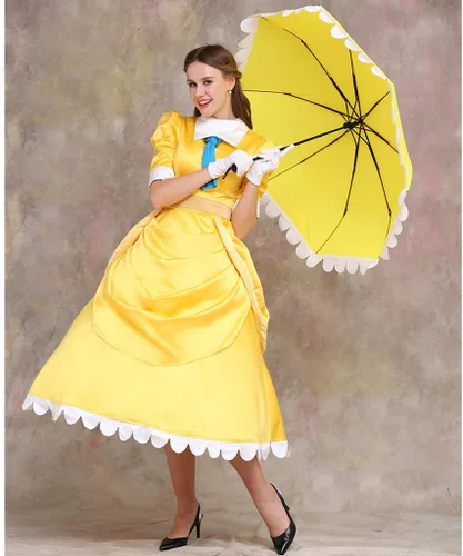 Vista 3 de CosplayDiy Disfraz de princesa de cuento de hadas para mujer, color amarillo