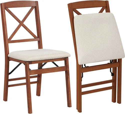Vista 20 de COSTWAY Juego de 2 sillas de comedor plegables de madera maciza con asiento Marrón y listón