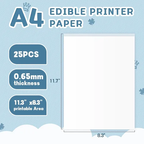 Vista 2 de Papel comestible tamaño A4, 25 hojas de glaseado, hojas de glaseado de 11.7 Blanco