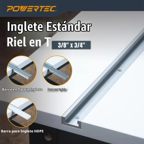 Vista 5 de POWERTEC Pista en T de inglete de 32 pulgadas con barra en T para sierra de mesa, mesa de enrutador, sierra de cinta, funciona con ranura en T