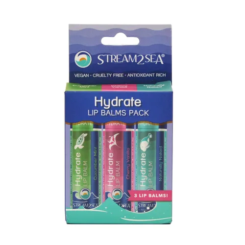 Vista 2 de Stream2Sea - Juego de bálsamo labial hidratante, cereza vainilla, naturalmente desnudo y pepino, bálsamo labial seguro para arrecifes de menta