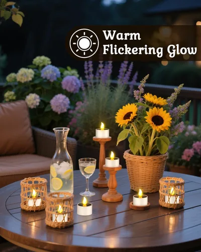 Vista 6 de SoulBay 6 velas de té de energía solar, velas para exteriores, sin llama, IP65, impermeables, recargables, con sensor de atardecer a amanecer