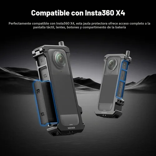 Vista 3 de NEEWER Jaula de cámara para Insta 360 X4, funda protectora compatible con Insta360 X 4, plataforma de video de aleación de aluminio de liberación