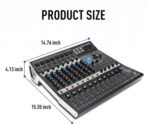 Vista 9 de Consola de mezclador de sonido profesional de 8 canales, 99 bits DSP, procesador digital de 99 bits, USB, Bluetooth, MP3 para entrada de grabación