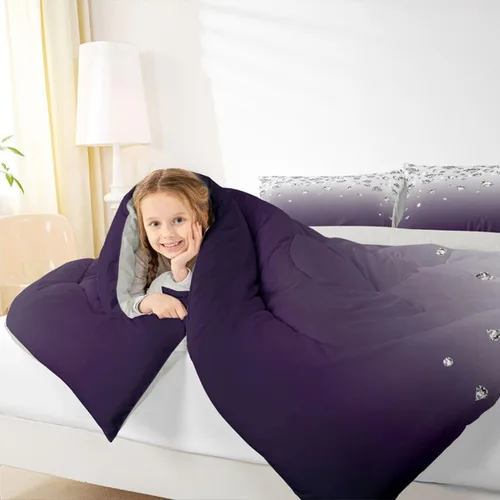 Vista 5 de Erosebridal Juego de edredón de color degradado morado, juego de ropa de cama de tamaño individual, moderno, abstracto, para adultos, mujeres