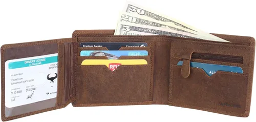 Vista 2 de Carteras para hombre, cuero genuino para hombre, billetera con bloqueo RFID, cartera de bolsillo frontal, billetera delgada billetera, monedero