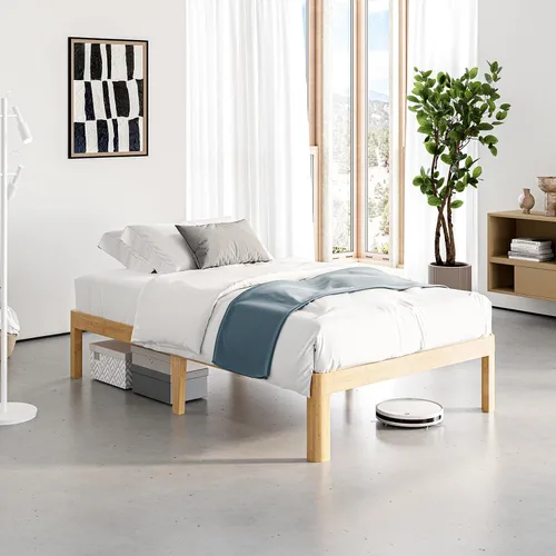 Vista 10 de Marco de cama doble de madera de bambú de 12 pulgadas con soporte de listones de metal