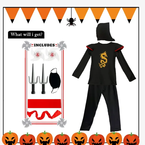 Vista 4 de SATKULL Ninja Deluxe Costume Set for Kids Muscle Ninja Costume