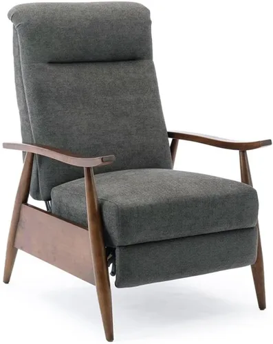 Vista 14 de Solaris Silla reclinable de piel sintética negra con brazo de madera