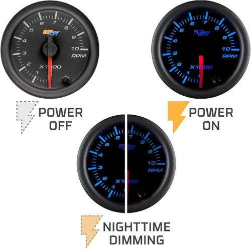 Vista 5 de GlowShift Tacómetro negro de 7 colores, 10,000 rpm, para motores de gasolina de 1 a 10 cilindros, esfera negra, lente transparente, 2-1/16 pulgadas