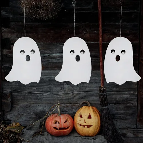 Vista 9 de Ghosts - Decoraciones de Halloween para exteriores, paquete de 3 fantasmas colgantes de 21 pulgadas para uso en interiores y exteriores BVLFOOK