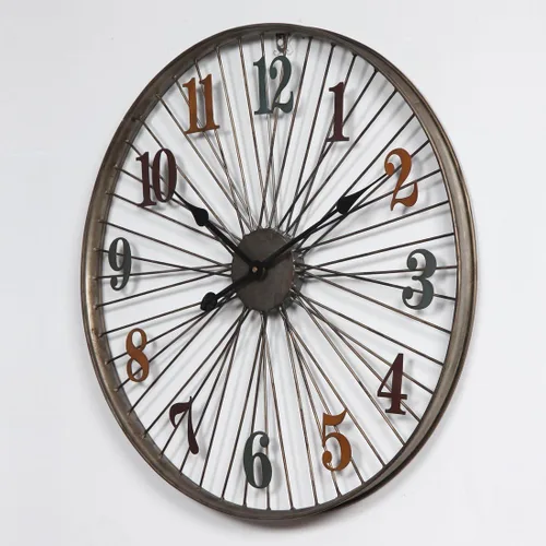 Vista 8 de Wall Clock60CM Large Vintage Metal Wall Clock, Retro Style Wall Clock,Household Bedroom Iron Art Clock Wall - Bicycle Wheel
