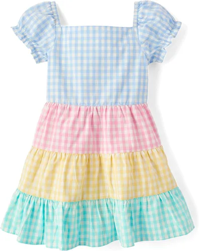 Vista 6 de Gymboree Vestidos escalonados de manga corta para niñas y niñas pequeñas Azul Flores