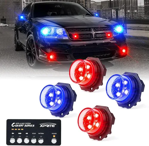 Vista 10 de Xprite Kit de luces estroboscópicas LED ámbar ocultas, 20 patrones intermitentes con panel de control, faros, luces traseras, luces antiniebla