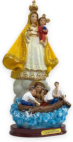 Vista 3 de Imagen Estatua Virgen Caridad de Cobre 10 pulgadas Estatua de Nuestra Señora de la Caridad Figura Religiosa Regalo Religioso