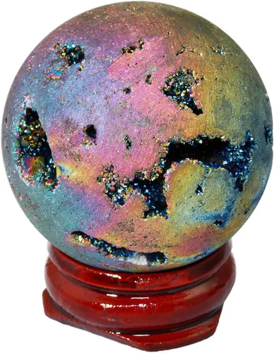 Vista 3 de SUNYIK - Bola esfera drusa geoda con revestimiento de titanio, bola de cuarzo de vidrio, gema de ágata, escultura decorativa, curación.