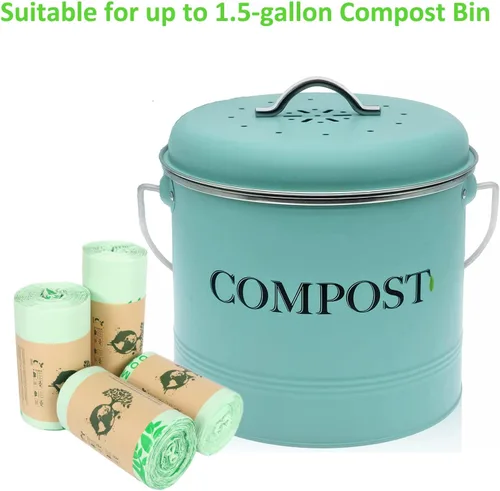 Vista 5 de Bolsas de compostaje 100% para encimera de cocina, contenedor de compostaje – 1, 1.2, 1.3, 1.5 galones, desechos de alimentos de cocina, bolsas