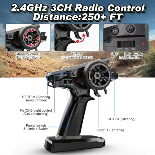 Vista 6 de Jetwood 1/16 Coche Rápido de Control Remoto para Adultos, Coches RC Eléctricos 4WD RTR, Regalos de Camiones RC de Alta Velocidad para Niños, RC