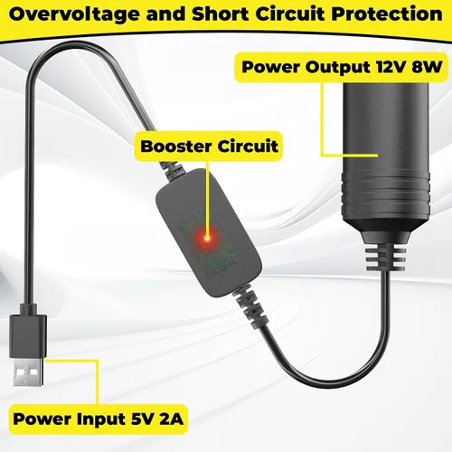 Vista 5 de Adaptador de USB a Encendedor de Cigarrillos, Cable de 10W USB Macho a 12V Encendedor de Cigarrillos de Toma, para Cámara de Salpicadero, Detector
