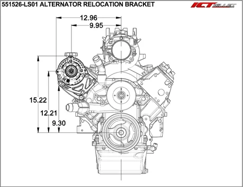 Vista 2 de ICT Billet LS - Soporte de reubicación para alternador de camión, lado del pasajero, montaje alto compatible con camioneta/LS3 L99 Camaro SS 4.8L