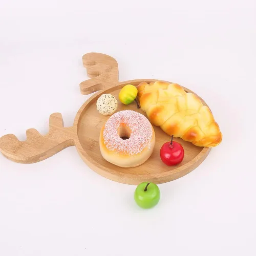Vista 3 de Bandeja de madera para servir platos de Navidad, bandeja de plato de sushi con forma de cuerno de oreja de alce de Navidad para restaurante y hogar