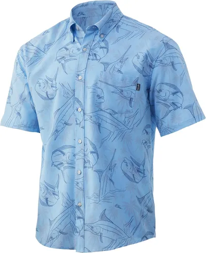 Vista 36 de HUK Camisa Kc Scott estampada Kona, camisa de rendimiento con botones de manga larga para hombre Fish Chaos - Blanco