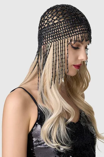Vista 2 de BABEYOND Banda de los años 20 con cuentas - Diadema flapper y Cleopatra para fiesta temática de Gatsby
