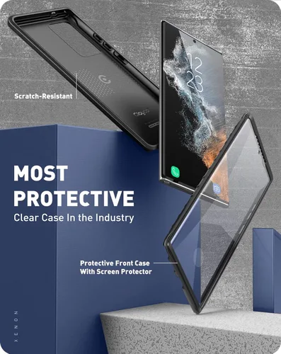 Vista 2 de Clayco Xenon Series - Funda para Samsung Galaxy S22 Ultra (6.8 pulgadas) 5G 360 grados, funda protectora robusta con protector de pantalla Negro
