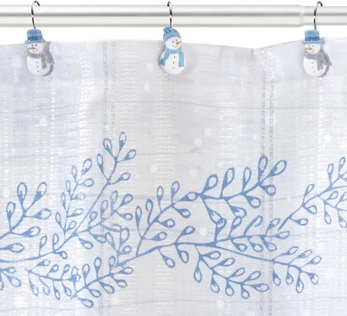 Vista 4 de Avanti Linens Cortina con juego de 12 ganchos a juego, decoración de baño y vacaciones (Frosty Friends), juego de ducha de 13 piezas