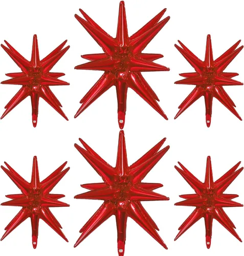 Vista 14 de 6 Globos de Papel de Aluminio con Forma de Estrella Negra de Una Pieza, Globo de Estrella de 14 Puntas 4D Cono Starburst de Mylar de 22 Pulgadas 22