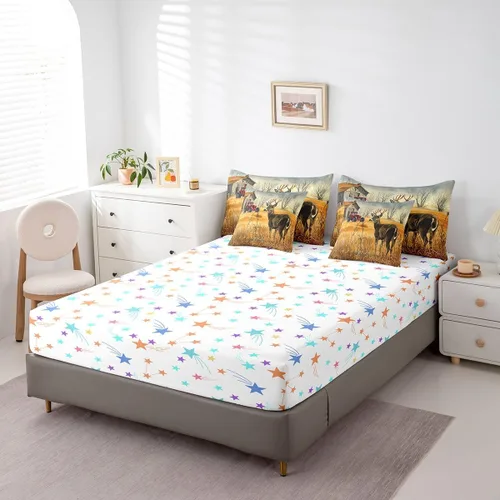 Vista 133 de Feelyou Juego de edredón de ciervo con sábanas – Tamaño Queen 7 piezas Juego de ropa de cama infantil de caza rústica – Cama de ciervo de cabaña